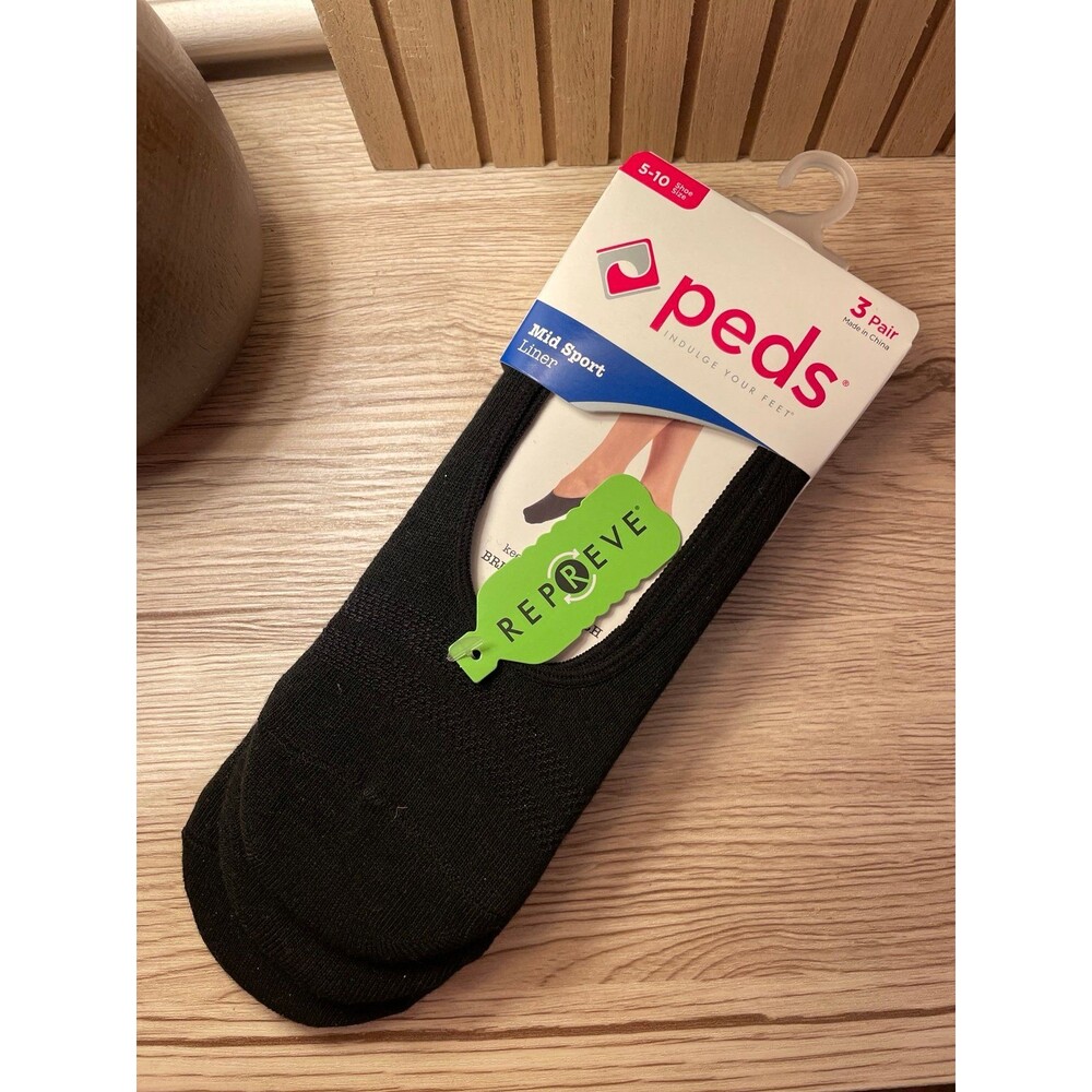 Peds Mid Sport Liner socks 3 pair Women’s sz 5/10 New Black